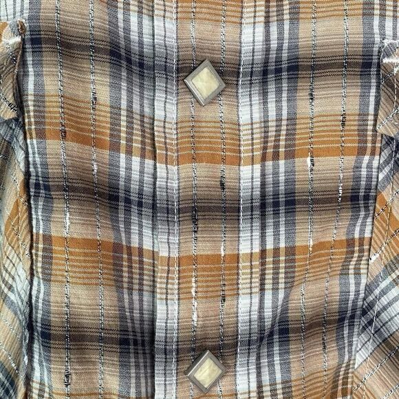 Lucky Brand Mens Large Western Diamond Pearl Snap Shirt Plaid Textured - Picture 5 of 9
